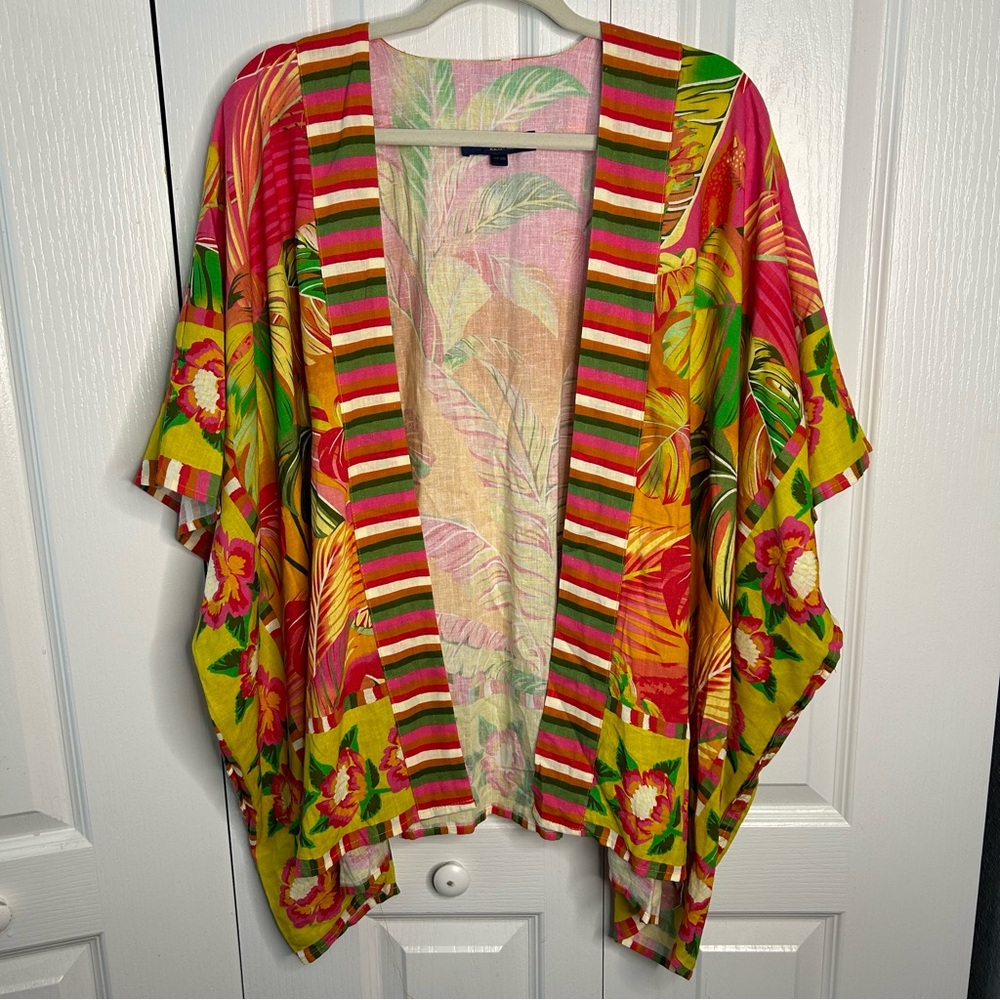 Rachel Roy Tropical Summer Cover-Up Linen/Rayon Vibrant Kimono style One Size
